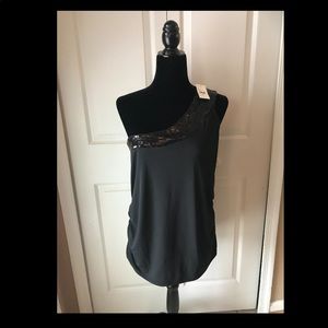 Black Sequin One Shoulder Slvls Shirt Sz 14/16